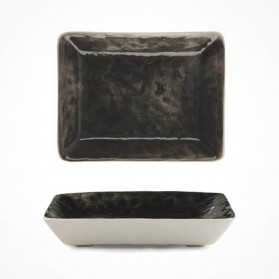 Hand-painted oblong dish-Black wash